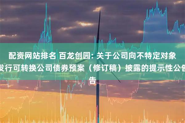 配资网站排名 百龙创园: 关于公司向不特定对象发行可转换公司债券预案（修订稿）披露的提示性公告